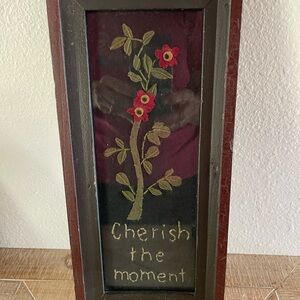Floral Embroidered Wall Art - Black and Red